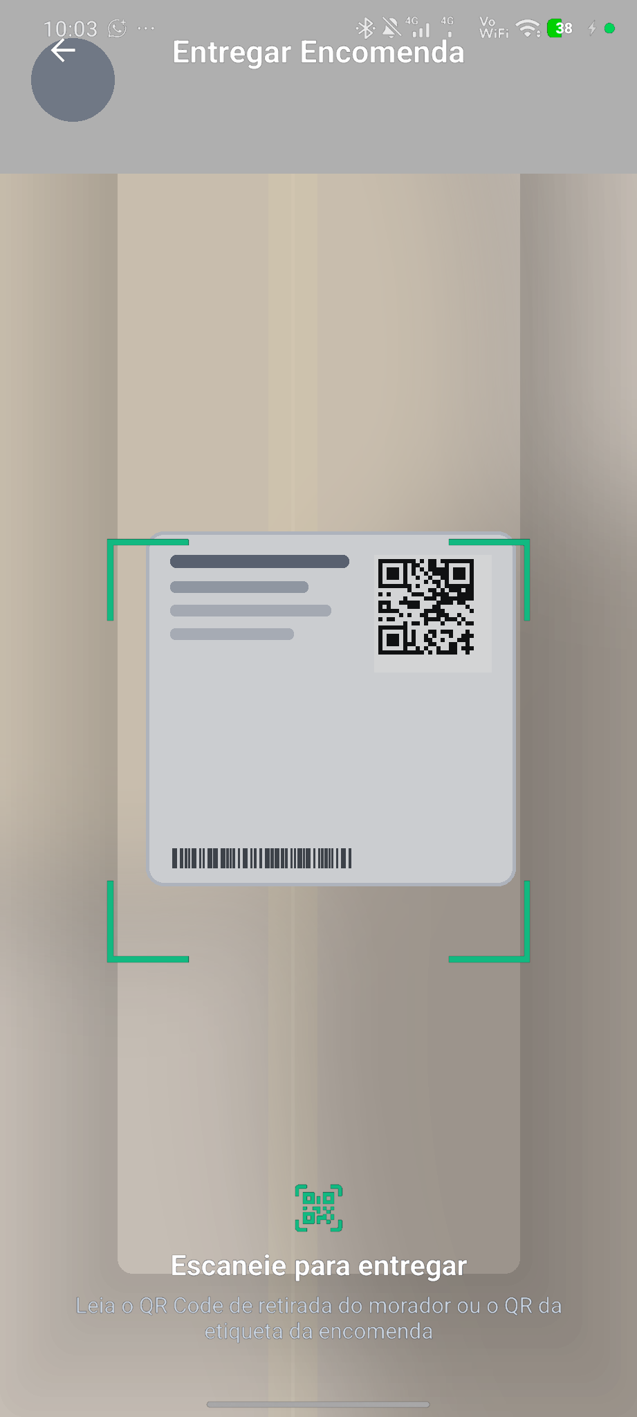 Tela real de QR para entrega